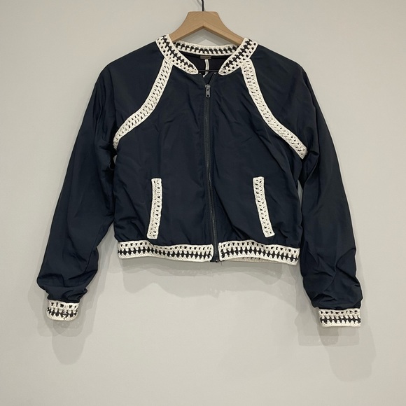 Free People Jackets & Blazers - Free People Crochet insert light weight bomber cropped jacket